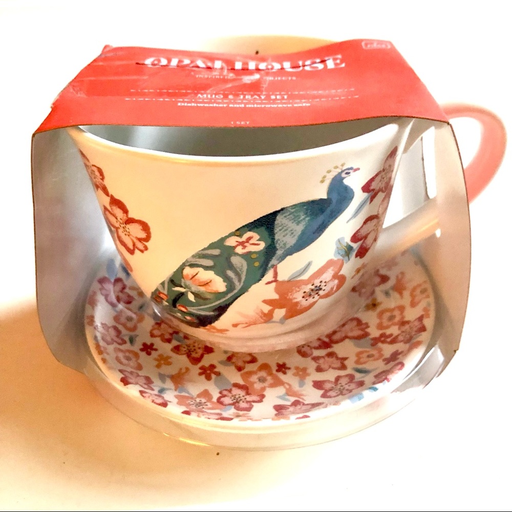 NWT 2-Piece Set Opalhouse Peacock Stonewear Cup & Matching Plate
